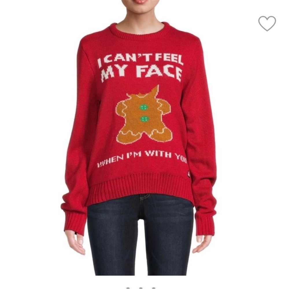 American Stitch 'I Can't Feel My Face' Gingerbread Graphic Sweater in Red